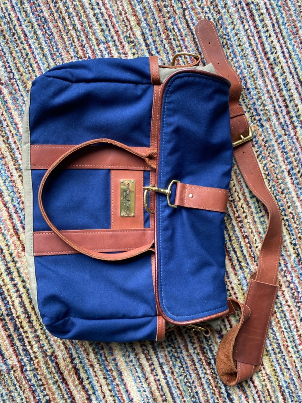Sword & Plough Navy Canvas Leather Messenger Laptop Bag Made in USA